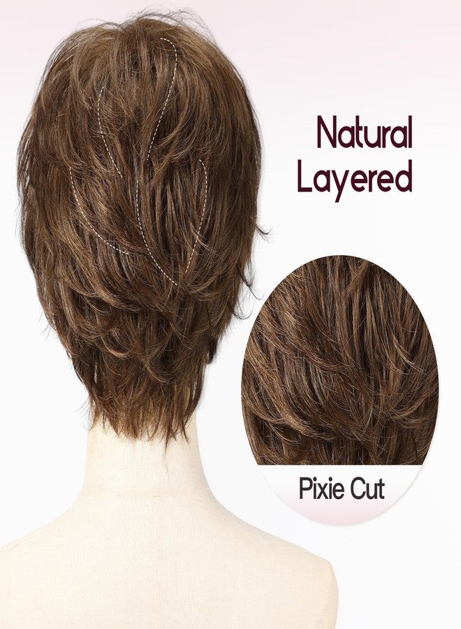 EMMOR Short Brown Human Hair Blend Wig for White Women, Natural Lightweight Hair Layered Style Wigs,Softer/Finer/Lightweight for Every day - Image 4